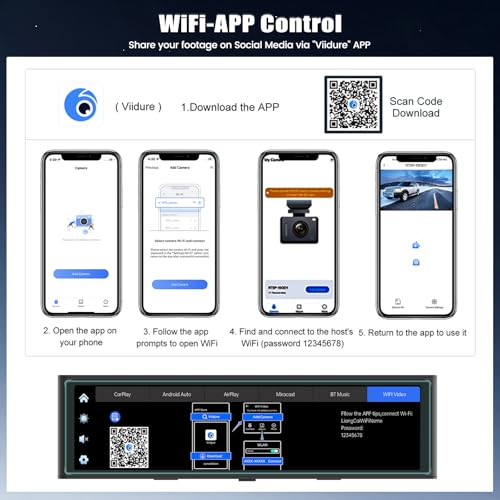 Cámara de tablero de espejo 4K con Carplay y Android Auto, c