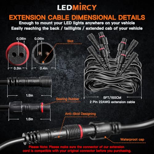Cable de extensión de luces LED de rock, 2 pines, conectores