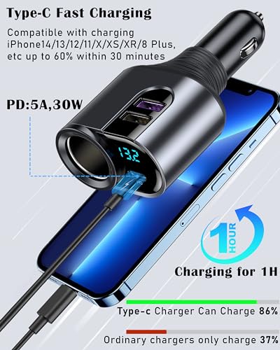 LIHAN Cargador de coche USB C, adaptador para encendedor de