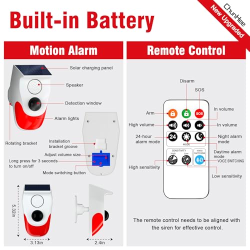 ChunHee Alarma solar con sensor de movimiento para exteriore