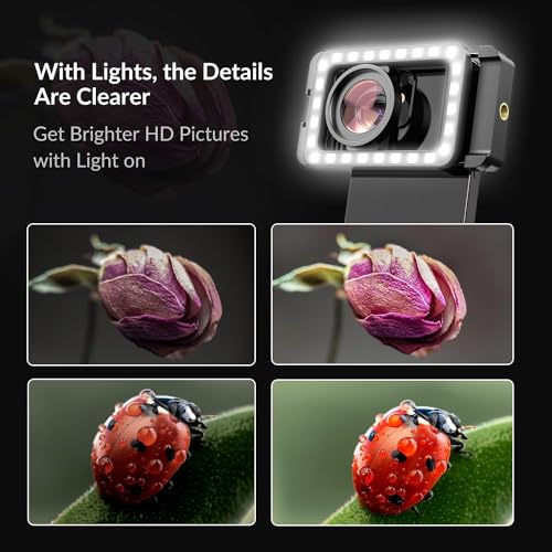 APEXEL Lente macro 15X para iPhone con luz de relleno LED, S