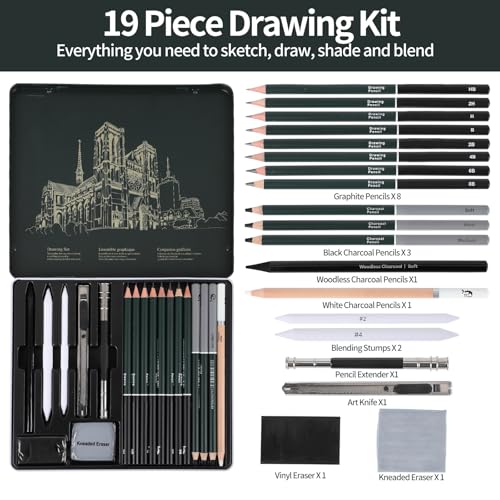CXGFVRE - Juego de 19 lápices de dibujo y boceto, juego de l