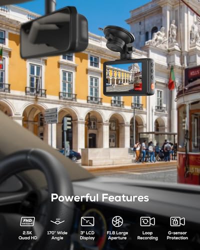 iZEEKER Cámara de tablero de 2.5 K, cámara de coche QHD de 1