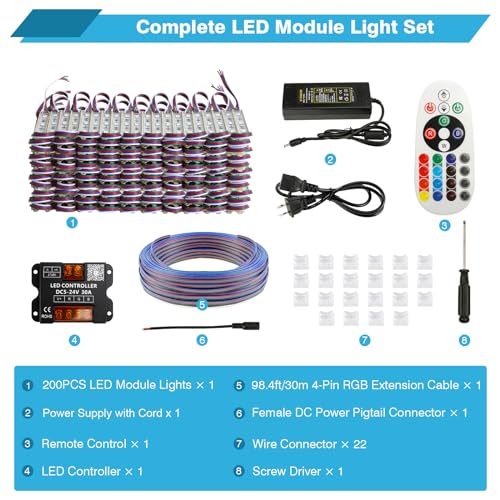 IRONWALLS Luces LED RGB para tiendas, 100 pies, 200 módulos
