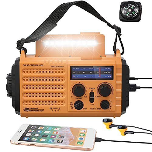 Radio meteorológica 5000, manivela solar de 5 vías de radio