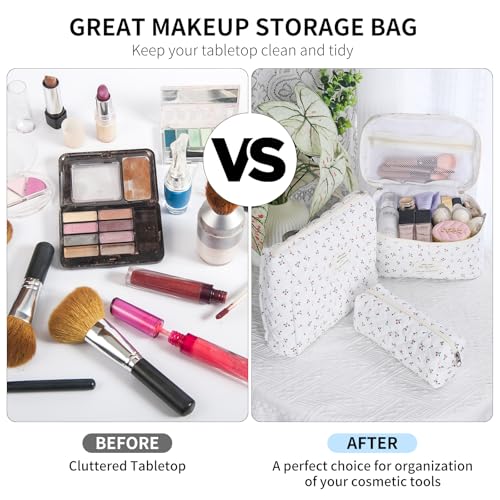 senbowe Bolsa de maquillaje floral, paquete de 3 bolsas de m