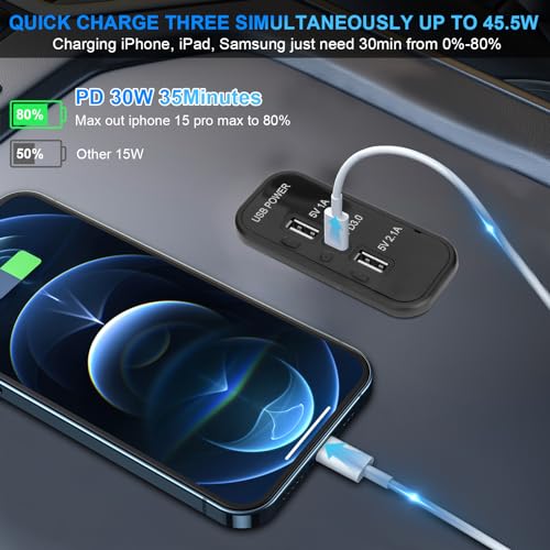 3 puertos 12V RV USB Outlet 45.5W, Gibbab PD3.0 Tipo-C Carga