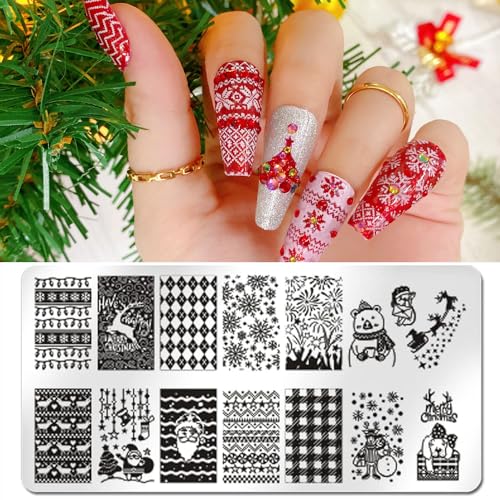 Juego de 6 sellos de uñas de Navidad de acero inoxidable, pl