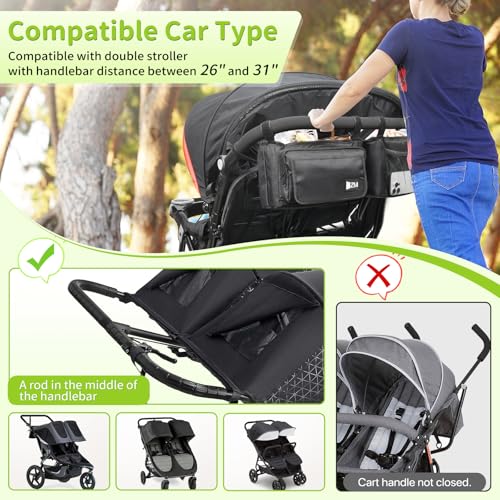 ZZM Organizador doble para cochecito con 2 bolsillos refrigerantes, co