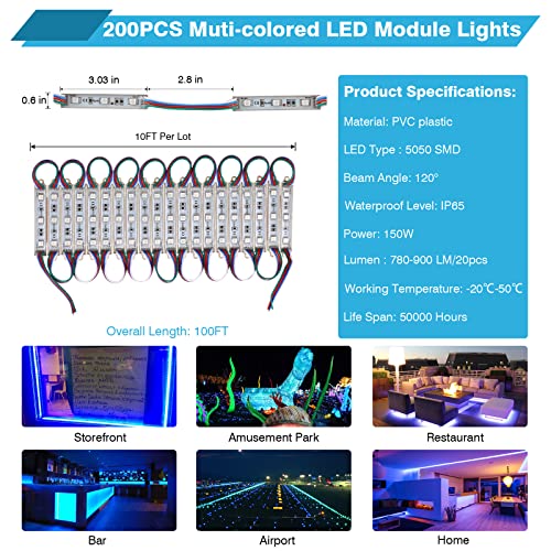 IRONWALLS Luces LED RGB para tiendas, 100 pies, 200 módulos