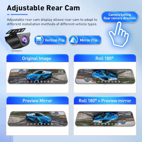Cámara de tablero de espejo para coche Dual Dashcam 4K front