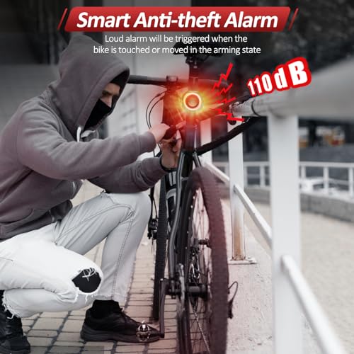 Luz trasera inteligente para bicicleta con alarma antirrobo,