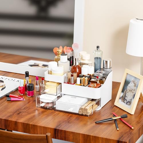 Organizador de maquillaje blanco con 3 cajones, almacenamien