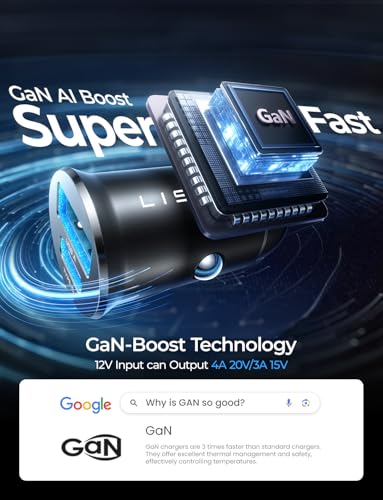 LISEN Cargador de coche para iPhone 16 de carga rápida [80W+