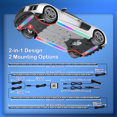 Underglow - Luces de coche, 4 luces LED inteligentes RGB-IC