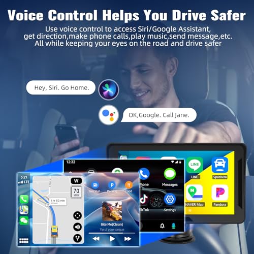 CarPlay - Pantalla para automóvil, estéreo portátil HD de 7
