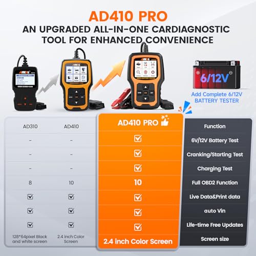 ANCEL AD410 Pro 2 en 1 OBD2 escáner y probador de batería -
