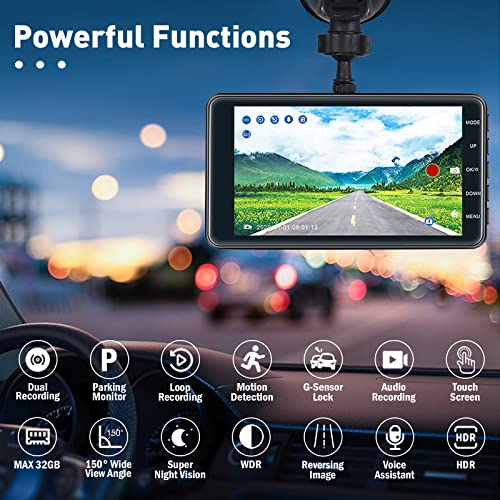 Roinvou Cámara de tablero dual vista frontal y trasera, pant