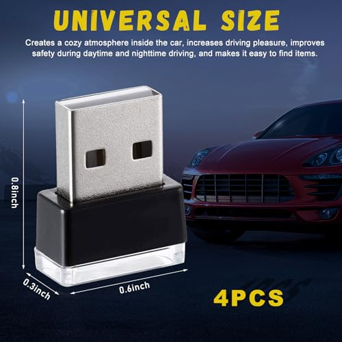 4 lámparas LED USB de ambiente para interior del automóvil,