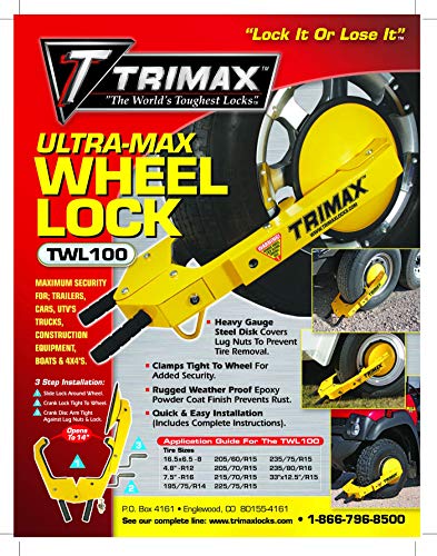 Trimax TWL100 Ultra-Max Bloqueo de rueda ajustable, amarillo