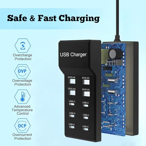 Cargador USB C múltiple, estación de carga USB de 12 puertos