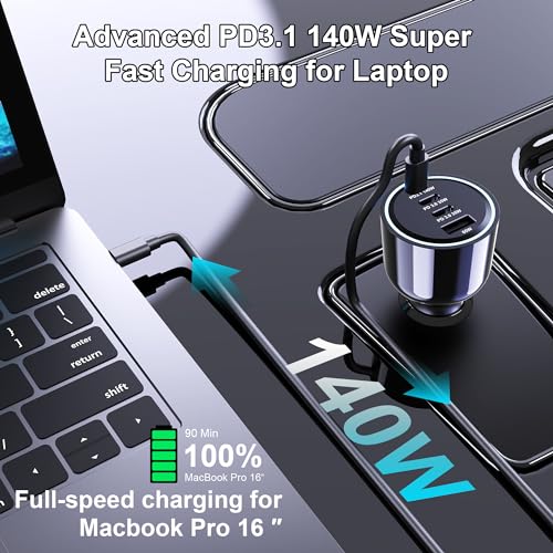 URVNS Cargador de coche USB C de 240 W, carga súper rápida d