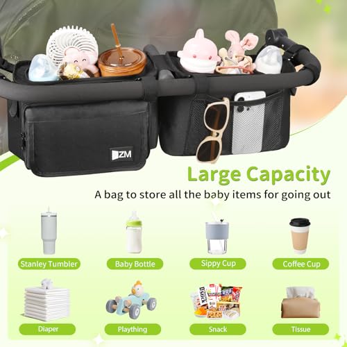 ZZM Organizador doble para cochecito con 2 bolsillos refrige