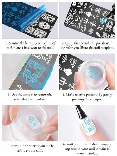 EBANKU Plantillas para estampado de uñas de Halloween, 8 uni