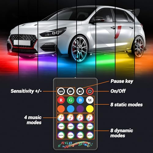 4 tiras de luces de neón para automóvil, luces LED RGB de 12