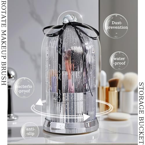 Soporte para brochas de maquillaje con tapa, giratorio de 36