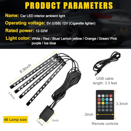 RBG - Luces interiores LED para automóvil, 48 luces LED mult