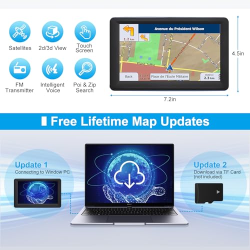 Navegador GPS para coche, camión, RV, mapa más reciente de 2