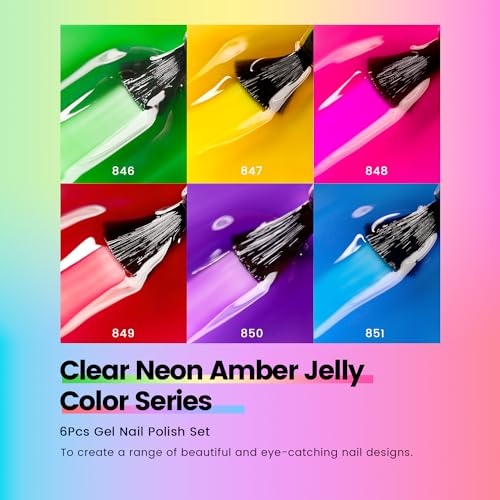 RARJSM Juego de 6 esmaltes de uñas de gel de gelatina de neó