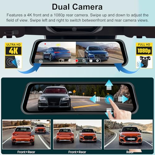NHOPEEW Cámara de espejo retrovisor 4K de 9.66 pulgadas, pan