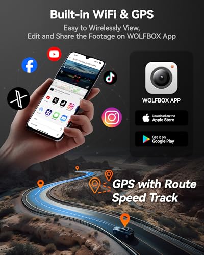 WOLFBOX Cámara i07 de 3 canales con WiFi GPS integrado, cáma