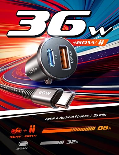 LISEN Cargador de coche para iPhone 16, cargador de coche US