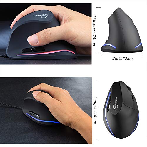 ZLOT Ratón vertical con cable, diseño ergonómico USB LED rat