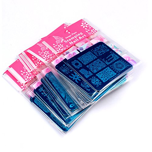 20 plantillas de estampado de uñas con diseño mixto+1 sello