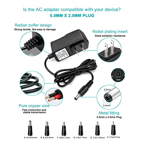 Cable de carga de cargador adaptador de CC 15 V 1 A para pic