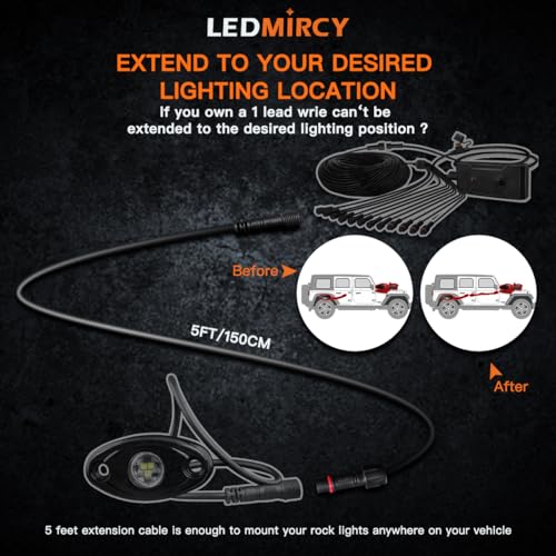 Cable de extensión de luces LED de rock, 2 pines, conectores