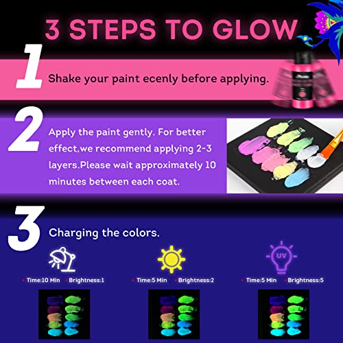 ABEIER Pintura acrílica que brilla en la oscuridad, 10 color