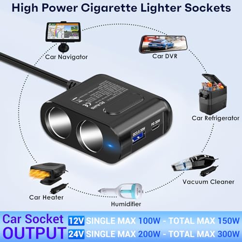 Divisor de encendedor de cigarrillos de 12 V, enchufe de 2 e