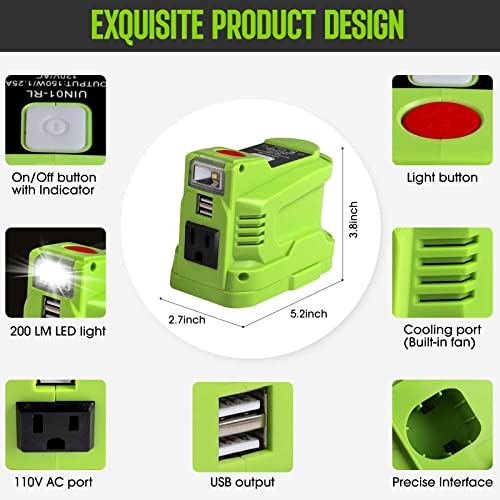 Inversor de corriente portátil para batería RYOBI de 18 V, i