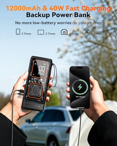 WOLFBOX Inflador de neumáticos de 12000 mAh y 150 PSI, compr