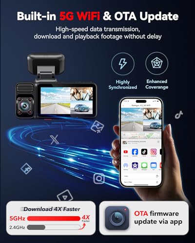 REDTIGER Cámara de tablero 4K de 3 canales, WiFi de 5 GHz GP