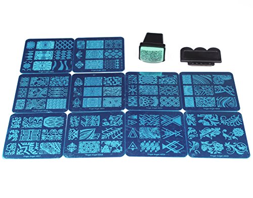 Mix 10 Designs - Estampador de uñas + 1 raspador - Placas de