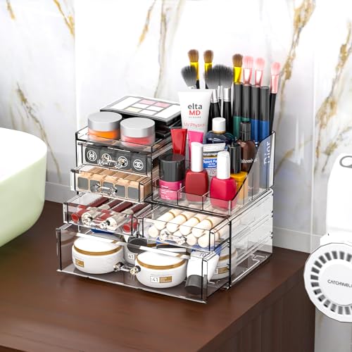 Cq acrylic Organizadores de maquillaje transparentes y almac