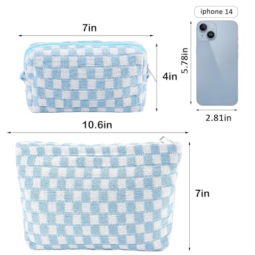 ZLFSRQ 2 bolsas de maquillaje a cuadros para mujer, juego de
