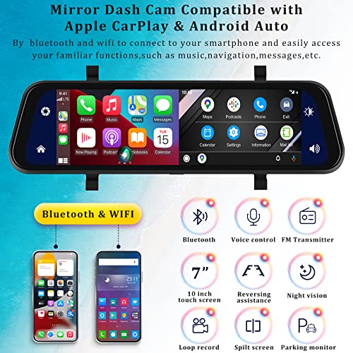 Cámara de tablero de espejo compatible con Apple Carplay y A