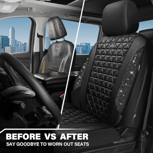 CAR PASS Fundas de asiento de automóvil de cuero con diamant